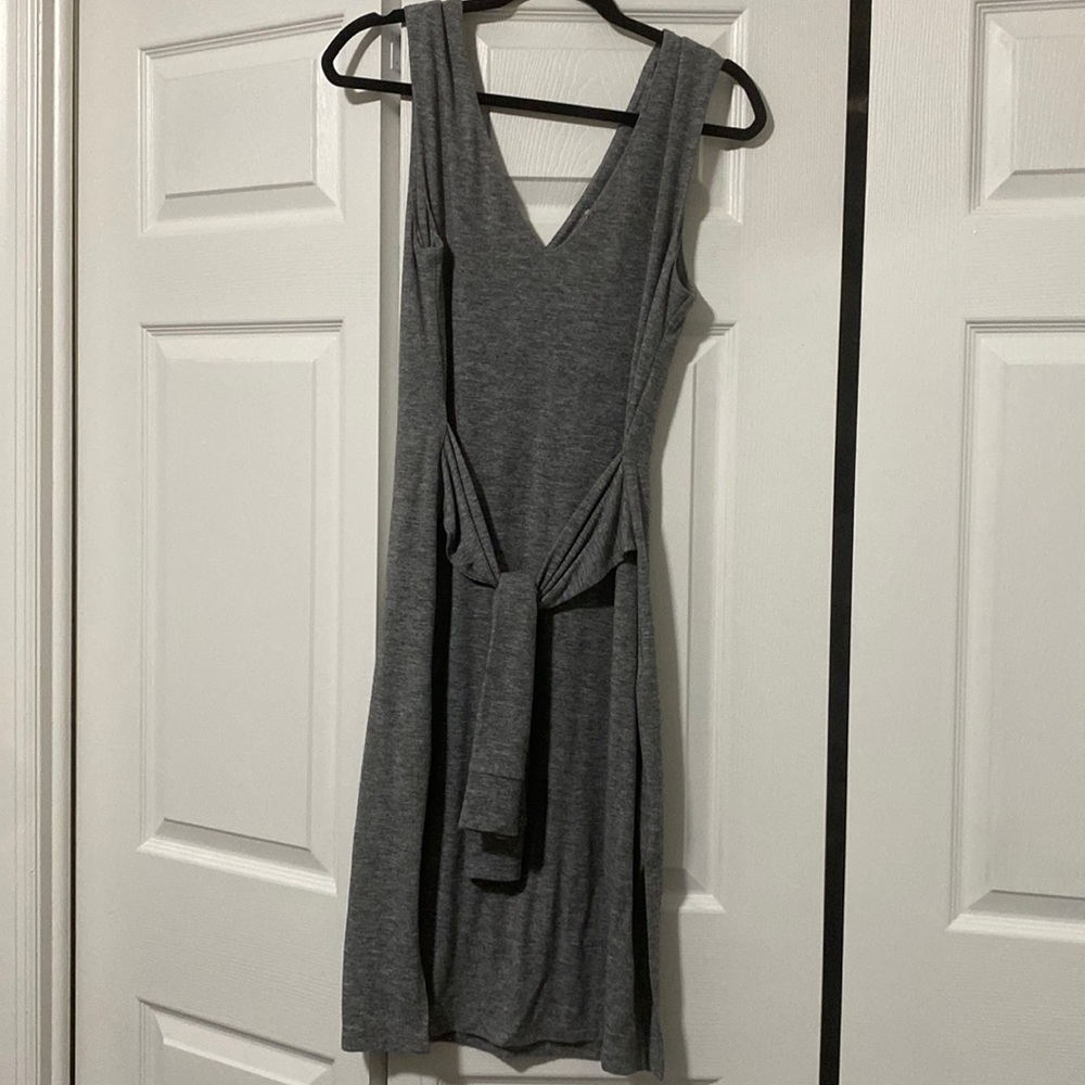 Gray Midi Tie Front Dress
